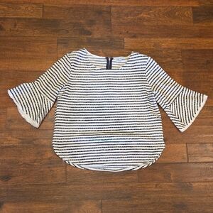 Vintage Green Envelope Black and White Bell Sleeve Blouse Made In USA Size L